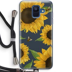 CaseCompany Sunflower and bees: Samsung Galaxy A6 (2018) Transparant Hoesje met koord