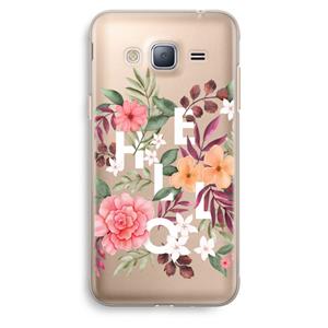 CaseCompany Hello in flowers: Samsung Galaxy J3 (2016) Transparant Hoesje