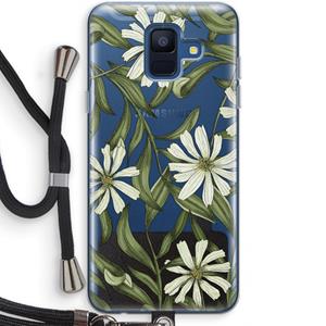 CaseCompany Wit bloemenpatroon: Samsung Galaxy A6 (2018) Transparant Hoesje met koord
