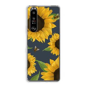 CaseCompany Sunflower and bees: Sony Xperia 1 III Transparant Hoesje