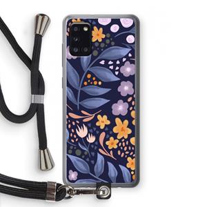 CaseCompany Flowers with blue leaves: Samsung Galaxy A31 Transparant Hoesje met koord