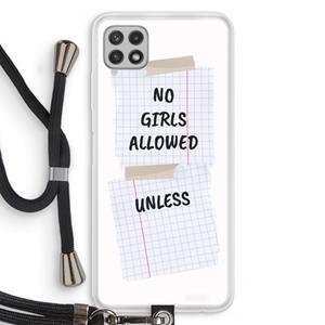 CaseCompany No Girls Allowed Unless: Samsung Galaxy A22 4G Transparant Hoesje met koord