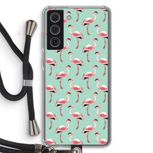 CaseCompany Flamingoprint groen: Samsung Galaxy S21 FE Transparant Hoesje met koord