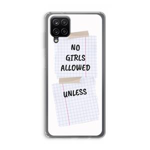 CaseCompany No Girls Allowed Unless: Samsung Galaxy A12 Transparant Hoesje