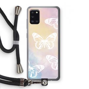 CaseCompany White butterfly: Samsung Galaxy A31 Transparant Hoesje met koord