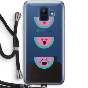 CaseCompany Smiley watermeloen: Samsung Galaxy A6 (2018) Transparant Hoesje met koord