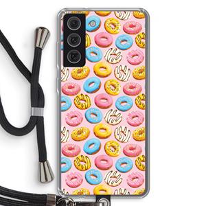 CaseCompany Pink donuts: Samsung Galaxy S21 FE Transparant Hoesje met koord