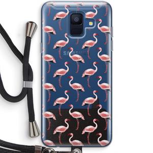 CaseCompany Flamingoprint groen: Samsung Galaxy A6 (2018) Transparant Hoesje met koord