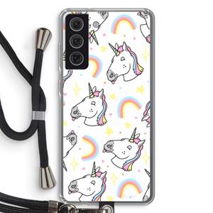 CaseCompany Rainbow Unicorn: Samsung Galaxy S21 FE Transparant Hoesje met koord