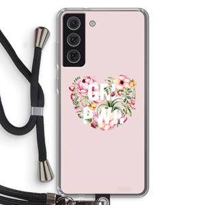 CaseCompany GRL PWR Flower: Samsung Galaxy S21 FE Transparant Hoesje met koord