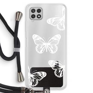 CaseCompany White butterfly: Samsung Galaxy A22 4G Transparant Hoesje met koord