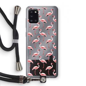CaseCompany Flamingoprint groen: Samsung Galaxy A31 Transparant Hoesje met koord