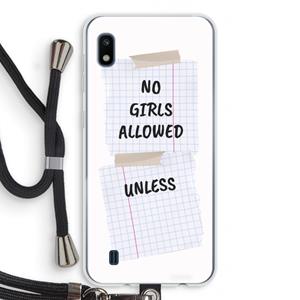 CaseCompany No Girls Allowed Unless: Samsung Galaxy A10 Transparant Hoesje met koord