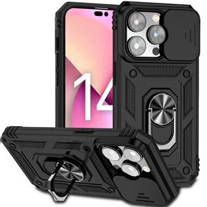 Lunso Armor backcover hoes met ringhouder - iPhone 14 Pro Max - Zwart