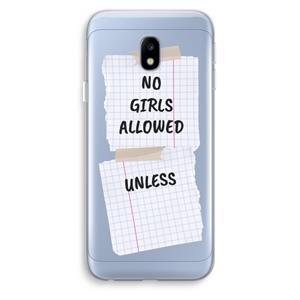 CaseCompany No Girls Allowed Unless: Samsung Galaxy J3 (2017) Transparant Hoesje