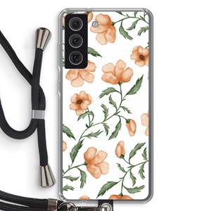 CaseCompany Peachy flowers: Samsung Galaxy S21 FE Transparant Hoesje met koord