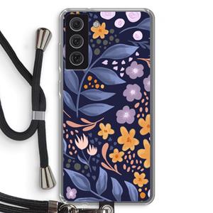 CaseCompany Flowers with blue leaves: Samsung Galaxy S21 FE Transparant Hoesje met koord