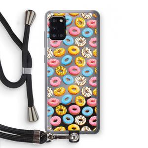 CaseCompany Pink donuts: Samsung Galaxy A31 Transparant Hoesje met koord