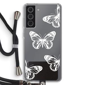 CaseCompany White butterfly: Samsung Galaxy S21 FE Transparant Hoesje met koord