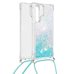 Lunso Backcover hoes met koord - Samsung Galaxy S22 Ultra - Glitter Lichtblauw