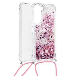 Lunso Backcover hoes met koord - Samsung Galaxy S22 Plus - Glitter Rose Goud