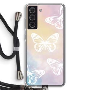 CaseCompany White butterfly: Samsung Galaxy S21 FE Transparant Hoesje met koord