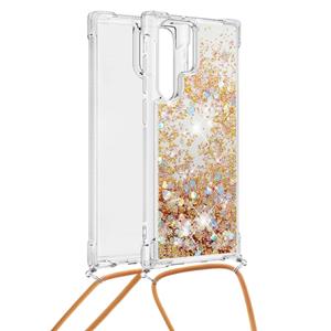 Lunso Backcover hoes met koord - Samsung Galaxy S22 Ultra - Glitter Goud