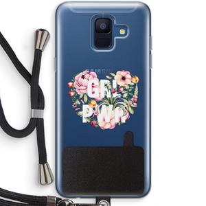 CaseCompany GRL PWR Flower: Samsung Galaxy A6 (2018) Transparant Hoesje met koord