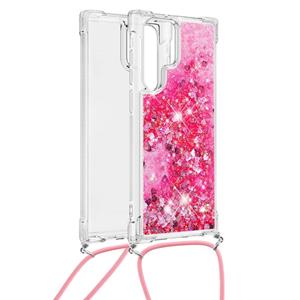 Lunso Backcover hoes met koord - Samsung Galaxy S22 Ultra - Glitter Roze