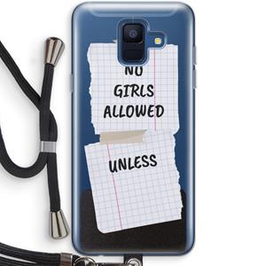 CaseCompany No Girls Allowed Unless: Samsung Galaxy A6 (2018) Transparant Hoesje met koord