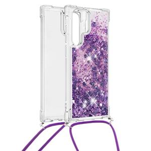 Lunso Backcover hoes met koord - Samsung Galaxy S22 Ultra - Glitter Paars