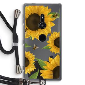 CaseCompany Sunflower and bees: Sony Xperia XZ2 Transparant Hoesje met koord