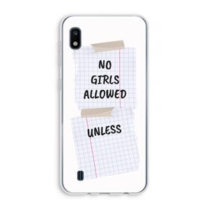 CaseCompany No Girls Allowed Unless: Samsung Galaxy A10 Transparant Hoesje