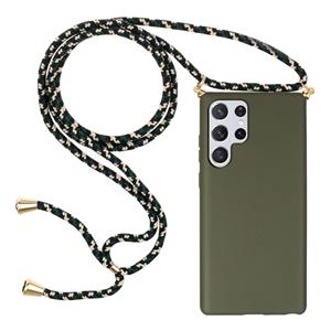 Lunso Backcover hoes met koord - Samsung Galaxy S22 Ultra - Army Groen