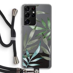 CaseCompany Tropical watercolor leaves: Samsung Galaxy S21 Ultra Transparant Hoesje met koord