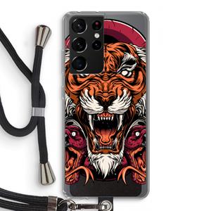 CaseCompany Tiger and Rattlesnakes: Samsung Galaxy S21 Ultra Transparant Hoesje met koord