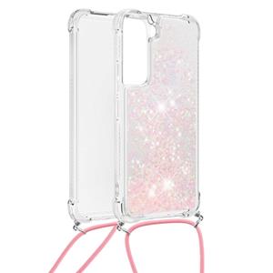 Lunso Backcover hoes met koord - Samsung Galaxy S22 - Glitter Rose Zilver