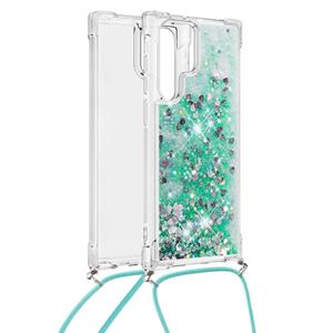 Lunso Backcover hoes met koord - Samsung Galaxy S22 Ultra - Glitter Groen