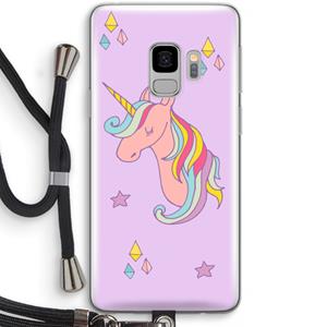 CaseCompany Roze eenhoorn: Samsung Galaxy S9 Transparant Hoesje met koord