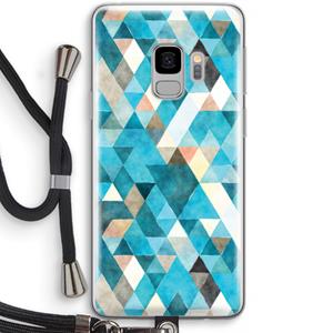 CaseCompany Gekleurde driehoekjes blauw: Samsung Galaxy S9 Transparant Hoesje met koord