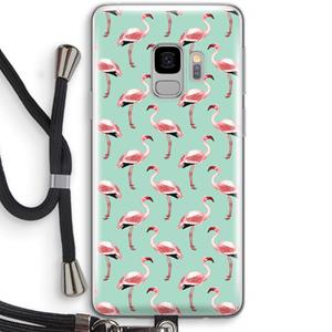 CaseCompany Flamingoprint groen: Samsung Galaxy S9 Transparant Hoesje met koord
