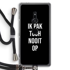 CaseCompany Ik pak nooit op - Zwart: Sony Xperia XZ2 Transparant Hoesje met koord