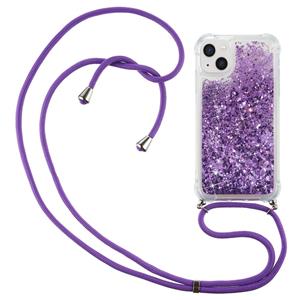 Lunso Backcover hoes met koord - iPhone 14 Plus - Glitter Paars