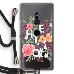 CaseCompany Hello in flowers: Sony Xperia XZ2 Transparant Hoesje met koord