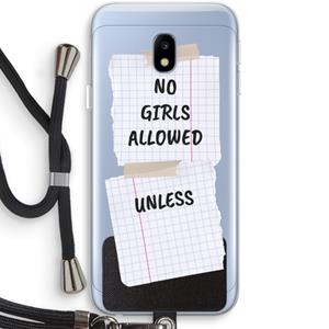 CaseCompany No Girls Allowed Unless: Samsung Galaxy J3 (2017) Transparant Hoesje met koord