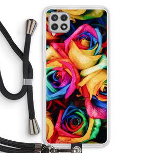 CaseCompany Neon bloemen: Samsung Galaxy A22 4G Transparant Hoesje met koord