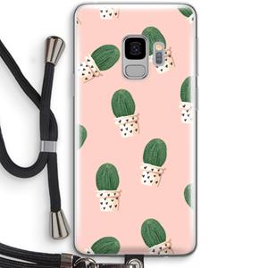 CaseCompany Cactusprint roze: Samsung Galaxy S9 Transparant Hoesje met koord