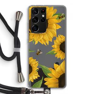 CaseCompany Sunflower and bees: Samsung Galaxy S21 Ultra Transparant Hoesje met koord