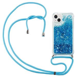 Lunso Backcover hoes met koord - iPhone 14 - Glitter Blauw