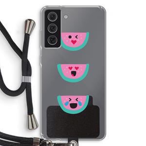 CaseCompany Smiley watermeloen: Samsung Galaxy S21 FE Transparant Hoesje met koord